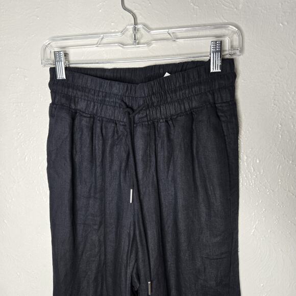 Quince Womens 100% Linen Wide Leg Pants slacks Black sz XS elastic waist - Picture 3 of 8